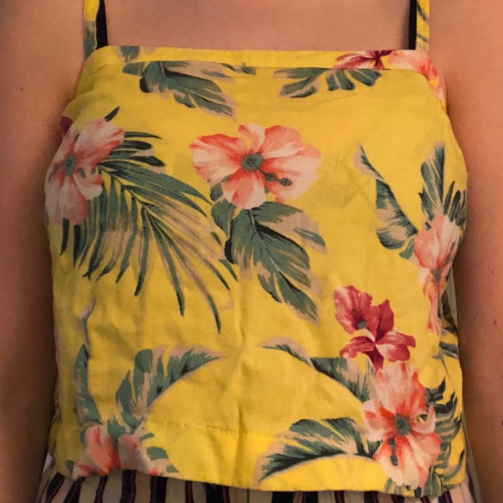 yellow floral cropped tank top
